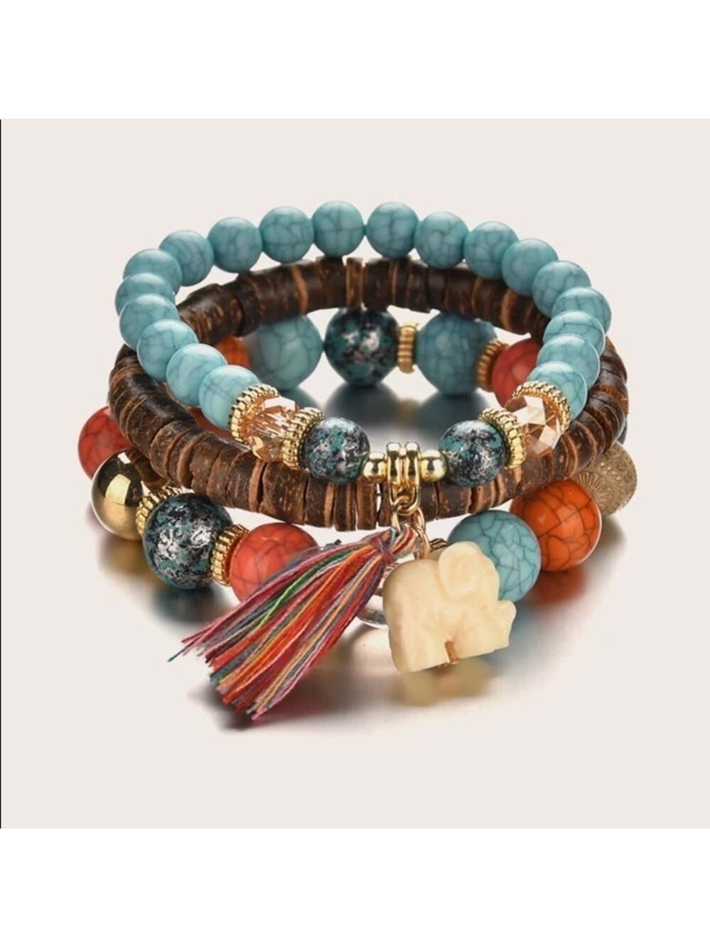 ❤️NEW 3 Pcs Elephant Charm Beaded Bracelet!❤️